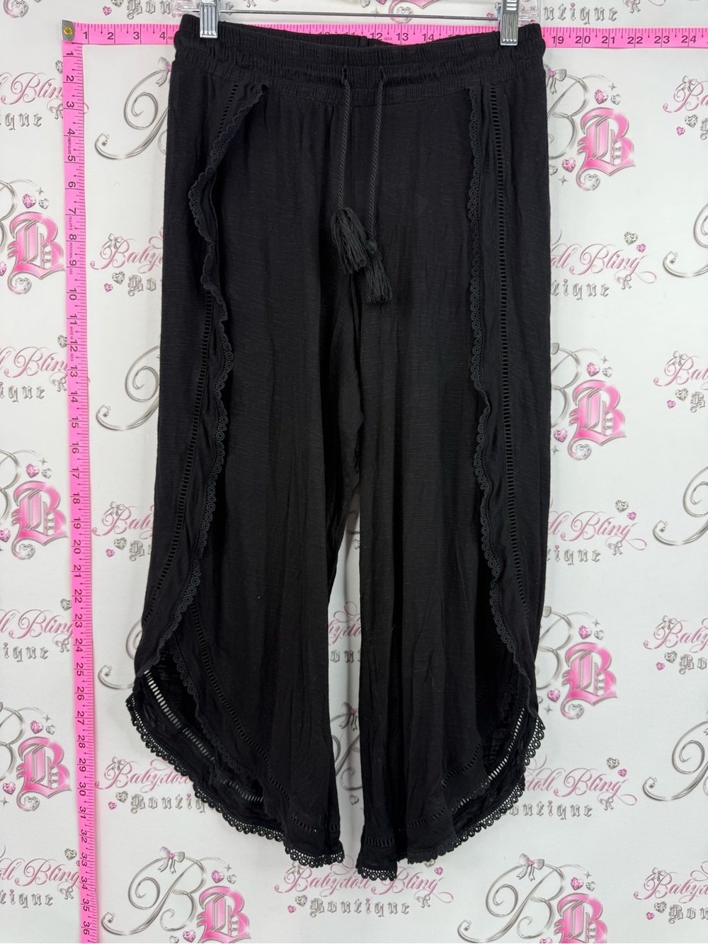 Joe fresh pants capri open sides Black Tassel Drawstring Lounge Pants